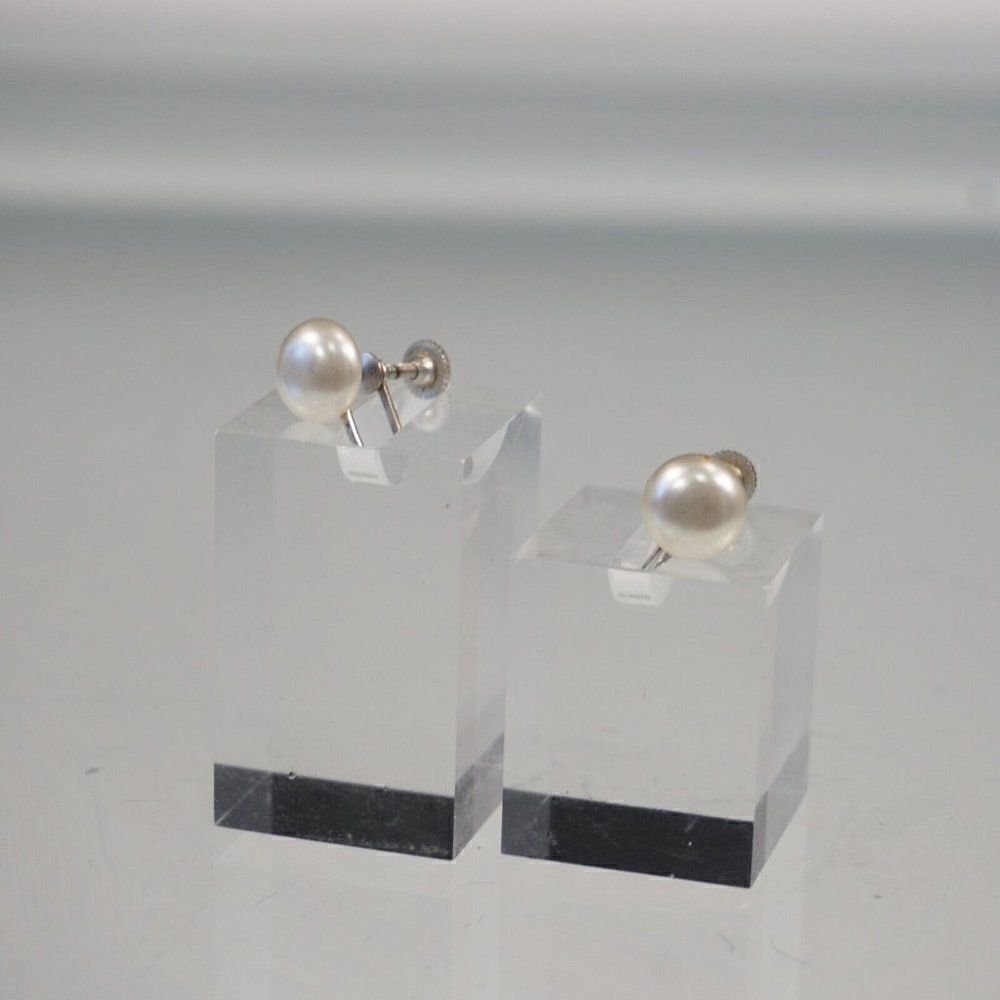 Vintage Evco Faux Pearl Earrings Silver Tone Screw Back Retro Earrings